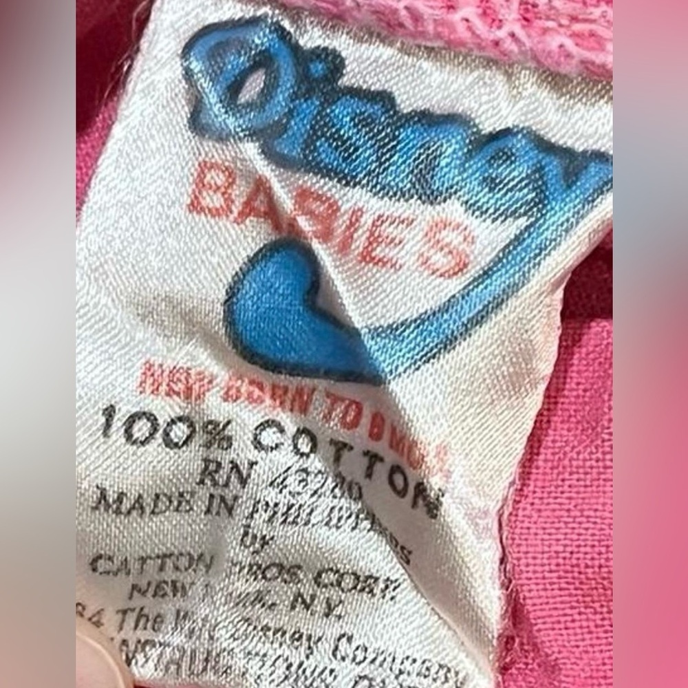Disney Pink Cotton Fabric with Blue Heart Retro Overalls Size NB-6mos - Picture 3 of 5